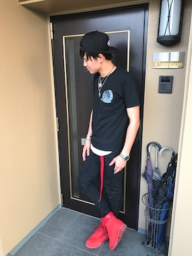 「PRIMITIVE（プリミティブ）のアイテム（帽子）」を使った、雄大さん（メンズ・178cm）の春コーディネート