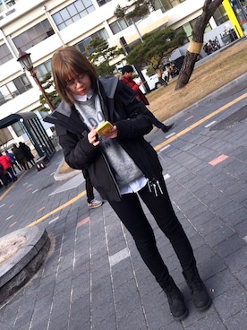 「Roots Canadaのアイテム（トップス）」を使った、Hsiaさん（レディース・161cm）の冬コーディネート