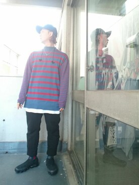 「SUPERTHANKS（スーパーサンクス）のイージーパンツ（その他パンツ、ブラック系）」を使った、MONOTUKURIさん（メンズ・160cm）の冬コーディネート