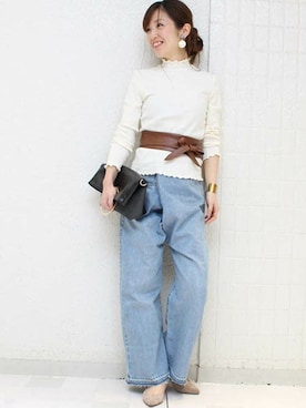 「アイテム（ベルト）」を使った、Aikoさん（レディース・162cm）の冬コーディネート