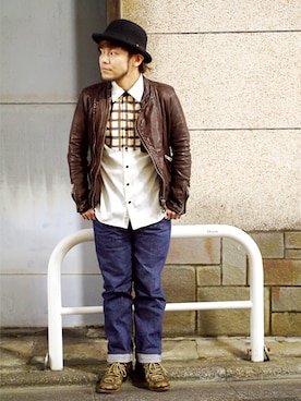 「NIRAME.CO（ニラメッコ）のアイテム（パーカー）」を使った、KENT BREAD HAT さん（メンズ・156cm）の冬コーディネート