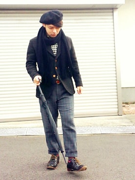 「SONOMITSU（ソノミツ）のアイテム（その他シューズ）」を使った、KENT BREAD HAT さん（メンズ・156cm）の冬コーディネート