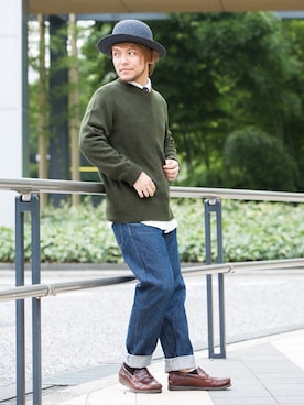 「BEAMS（ビームス）のアイテム（モカシン/デッキシューズ）」を使った、KENT BREAD HAT さん（メンズ・156cm）の秋コーディネート
