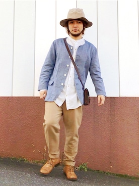 「SONOMITSU（ソノミツ）のアイテム（その他シューズ）」を使った、KENT BREAD HAT さん（メンズ・156cm）の秋コーディネート