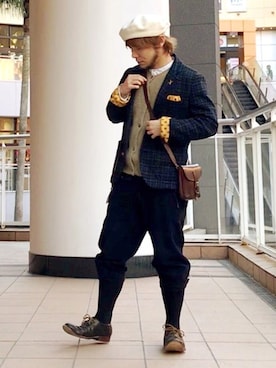 「SONOMITSU（ソノミツ）のアイテム（その他シューズ）」を使った、KENT BREAD HAT さん（メンズ・156cm）の冬コーディネート