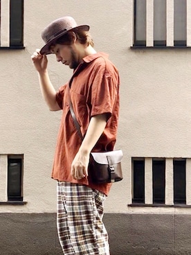 「Waste(twice)（ウェストトゥワイス）のアイテム（パンツ）」を使った、KENT BREAD HAT さん（メンズ・156cm）の夏コーディネート