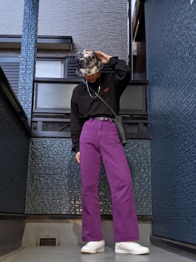 「Adoon plain（アドーンプレーン）のアイテム（Tシャツ/カットソー、ブラック系）」を使った、kajilabo0821さん（メンズ・175cm）の春コーディネート