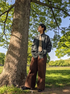 「GU（ジーユー）のアイテム（ハンチング/ベレー帽、ブラック系）」を使った、kajilabo0821さん（メンズ・175cm）の春コーディネート