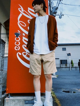 「2nd Streetのアイテム（カーディガン/ボレロ、レッド系）」を使った、kajilabo0821さん（メンズ・175cm）の春コーディネート