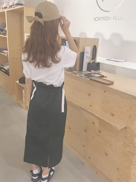 「リボンキャップ」｜「アイテム（帽子）」を使った、14+ あべのキューズモール店 スタッフさん（レディース・160cm）の夏コーディネート