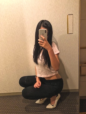 「FOREVER 21（フォーエバー トゥエンティーワン）のアイテム（Tシャツ/カットソー、ピンク系）」を使った、hi-kari☆さん（レディース・158cm）の春コーディネート