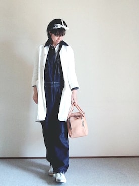 「バンダナ」｜「アイテム（つなぎ/オールインワン）」を使った、ぺんぺんさん（レディース・168cm）の春コーディネート