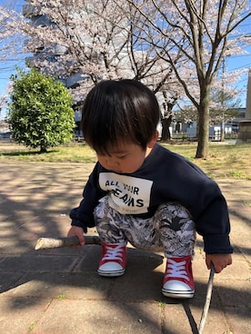 「アイテム（スウェット）」を使った、sooさん（キッズ・70cm）の秋コーディネート