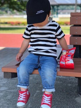 「アイテム（キャップ）」を使った、sooさん（キッズ・70cm）の秋コーディネート