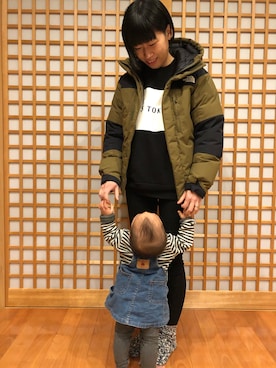 「Moujonjon（ムージョンジョン）のアイテム（オールインワン・サロペット）」を使った、ソシーさん（レディース・155cm）の冬コーディネート