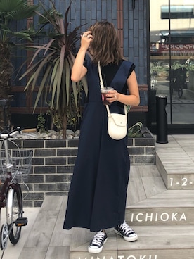 「DONOBAN（ドノバン）のアイテム（オールインワン・サロペット）」を使った、まちゃさん（レディース・157cm）の夏コーディネート