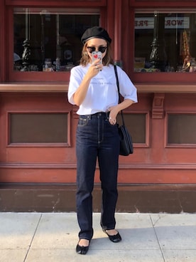 「ハイウエストデニム」｜まちゃさん（レディース・157cm）の夏コーディネート