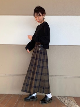 「タータンチェック」｜「アイテム（その他シューズ）」を使った、ちゃんおのさん（レディース・166cm）の秋コーディネート