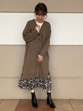 「LOWRYS FARM（ローリーズファーム）のストレッチヒールブーツ　851418（ブーツ）」を使った、ちゃんおのさん（レディース・166cm）の冬コーディネート