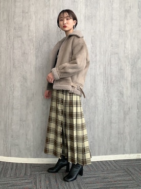 「LOWRYS FARM（ローリーズファーム）のストレッチヒールブーツ　851418（ブーツ）」を使った、ちゃんおのさん（レディース・166cm）の冬コーディネート