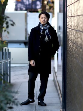 「JOURNAL STANDARD（ジャーナルスタンダード）のアイテム（チェスターコート）」を使った、松下 和貴さん（メンズ・177cm）の冬コーディネート