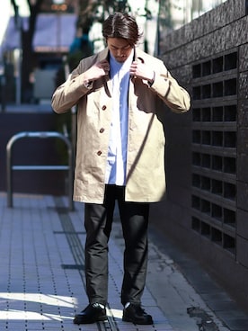 「JOURNAL STANDARD（ジャーナルスタンダード）のアイテム（ステンカラーコート）」を使った、松下 和貴さん（メンズ・177cm）の春コーディネート