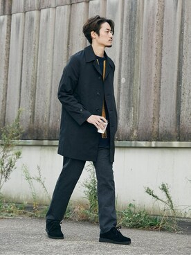 「JOURNAL STANDARD（ジャーナルスタンダード）のアイテム（ステンカラーコート）」を使った、松下 和貴さん（メンズ・177cm）の冬コーディネート