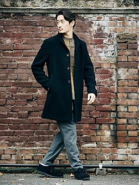 「JOURNAL STANDARD（ジャーナルスタンダード）のアイテム（チェスターコート）」を使った、松下 和貴さん（メンズ・177cm）の冬コーディネート