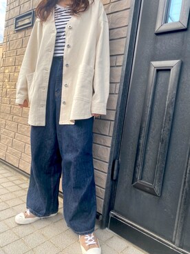 「おうちスタイル」｜「アイテム（ノーカラージャケット）」を使った、Wakaさん（レディース・153cm）の春コーディネート
