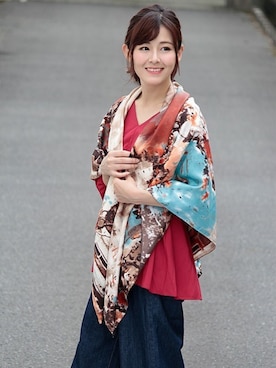 「赤トップス」｜LALABoutiqueさん（レディース・160cm）の夏コーディネート