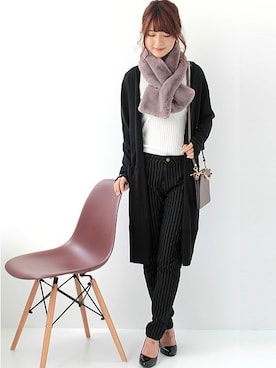 「ロングカーディガン」｜LALABoutiqueさん（レディース・160cm）の冬コーディネート