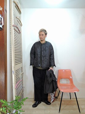 「MANEBU（マネブ）のアイテム（ブーツ）」を使った、ReTrickさん（メンズ・170cm）の冬コーディネート