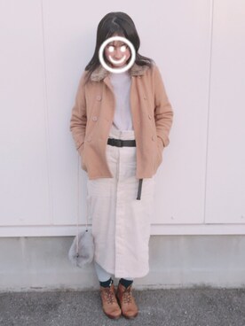 「白ニット」｜「アイテム（ピーコート）」を使った、maoさん（レディース・164cm）の冬コーディネート