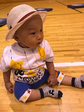 「Familiar （ファミリア）のアイテム（帽子）」を使った、taimamaさん（キッズ・60cm）の夏コーディネート