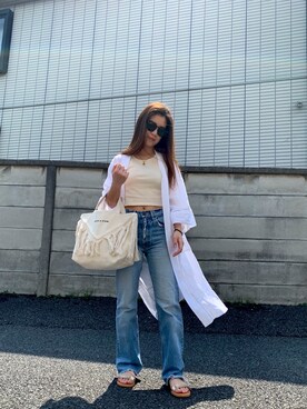 「Bershka（ベルシュカ）のアイテム（Tシャツ/カットソー、ベージュ系）」を使った、ayane  matsudaさん（レディース）の春コーディネート