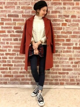 「ローリーズファーム(LOWRYS FARM)」｜「アイテム（チェスターコート）」を使った、akoさん（レディース・155cm）の秋コーディネート