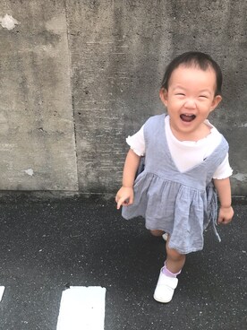 「no brand（ノーブランド）のアイテム（ジャンパースカート）」を使った、mikiboさん（キッズ・80cm）の夏コーディネート
