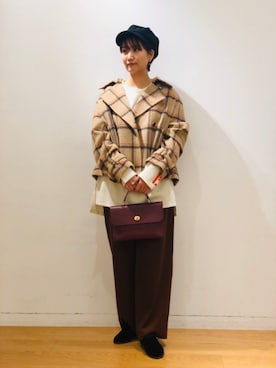 「KIJIMA TAKAYUKI」｜「アイテム（キャスケット）」を使った、ニシダさん（レディース・164cm）の冬コーディネート