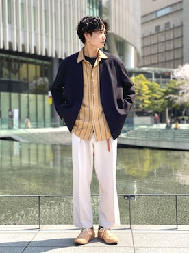 「tk.TAKEO KIKUCHI（ティーケータケオキクチ）のアイテム（ノーカラージャケット）」を使った、kitauraさん（メンズ・172cm）の春コーディネート