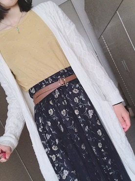「INGNI（イング）のリングバックルベルト-2018AW-（ベルト、ブラウン系）」を使った、うなさん（レディース・162cm）の春コーディネート