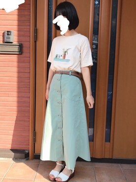 「POU DOU DOU（プードゥドゥ）のアイテム（Tシャツ/カットソー、ベージュ系）」を使った、うなさん（レディース・162cm）の夏コーディネート