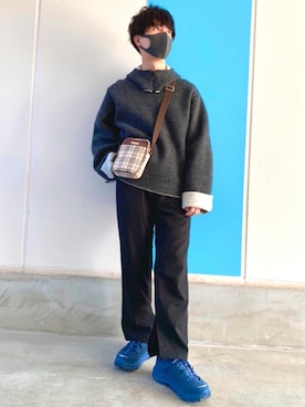 「THEE（シー）のアイテム（スラックス）」を使った、たくみさん（メンズ・168cm）の冬コーディネート