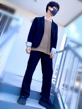 「THEE（シー）のアイテム（スラックス）」を使った、たくみさん（メンズ・168cm）の冬コーディネート
