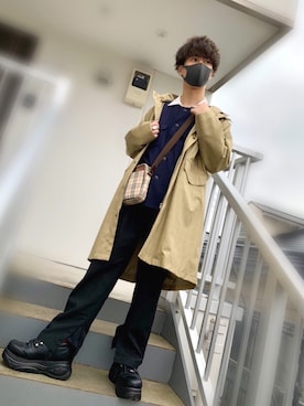 「アイテム（ステンカラーコート）」を使った、たくみさん（メンズ・168cm・20代）の冬コーディネート