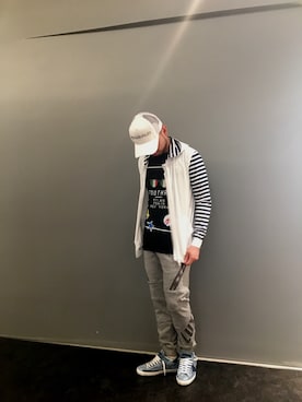 「1piu1uguale3 RELAX（ウノピュウノウグァーレトレリラックス）のアイテム（帽子）」を使った、Koutaro Makitaさん（メンズ・170cm）の春コーディネート