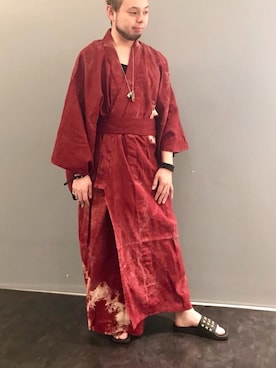 「KMRii（ケムリ）のアイテム（浴衣）」を使った、Koutaro Makitaさん（メンズ・170cm）の夏コーディネート