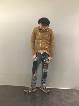「ISAMU KATAYAMA BACKLASH（イサムカタヤマバックラッシュ）のアイテム（ハンチング/ベレー帽）」を使った、Koutaro Makitaさん（メンズ・170cm）の秋コーディネート