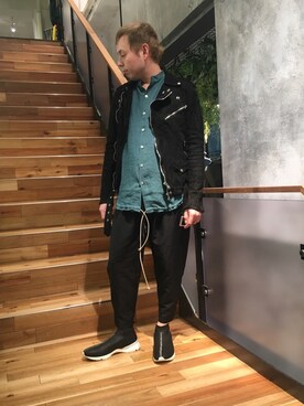 「ISAMU KATAYAMA BACKLASH（イサムカタヤマバックラッシュ）のアイテム（シャツ/ブラウス）」を使った、Koutaro Makitaさん（メンズ・170cm）の冬コーディネート