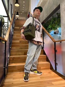 「READYMADE（レディメイド）のアイテム（バッグ）」を使った、Koutaro Makitaさん（メンズ・170cm）の夏コーディネート