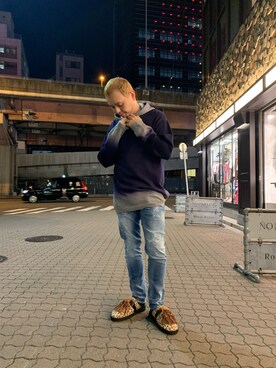「ISAMU KATAYAMA BACKLASH（イサムカタヤマバックラッシュ）のアイテム（パーカー）」を使った、Koutaro Makitaさん（メンズ・168cm）の秋コーディネート